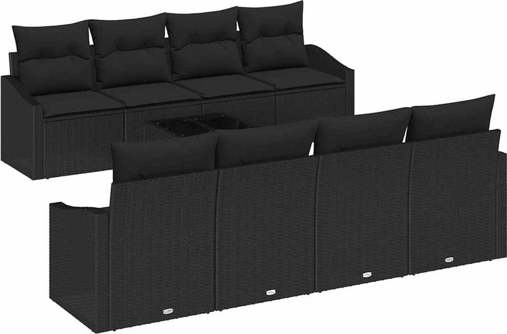 vidaXL Sofa Set mit Kissen mit Kissen 9 pcs Schwarz Poly Rattan