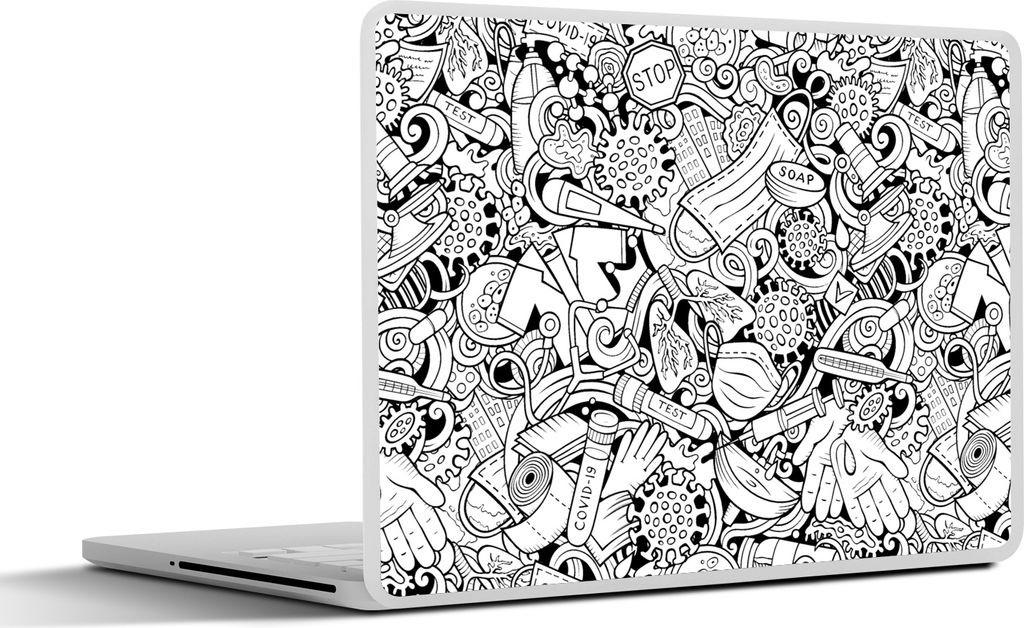 MuchoWow Laptop Aufkleber Sticker Cover Muster - Corona - Schwarz und Weiß 36.5x27.5 cm - Laptop-Sticker