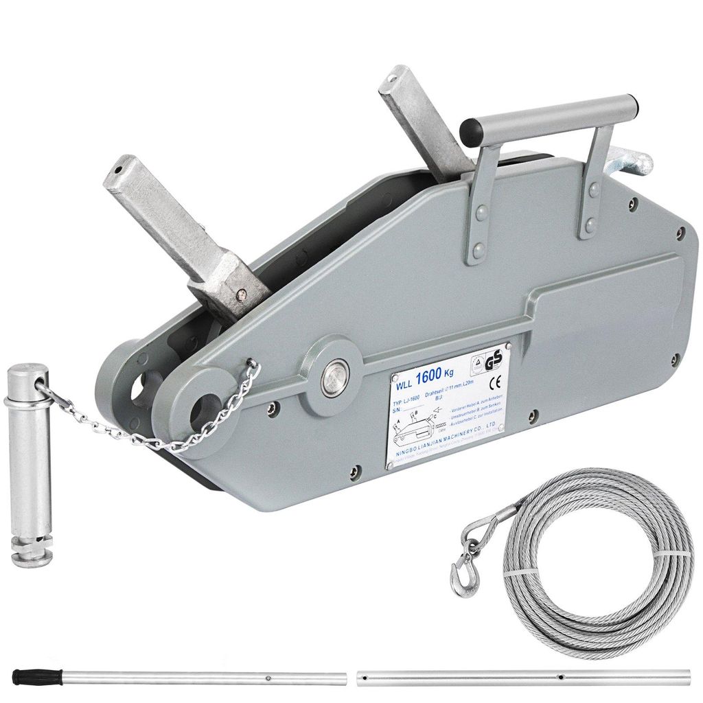 VEVOR Drahtseilzieher, 1,6 t/3500 lbs Kapazität, Handseilwinde, 24,9 m Griffzieher, manueller Drahtseilzieher, Hochleistungs-Drahtseilzieher, Hebe...