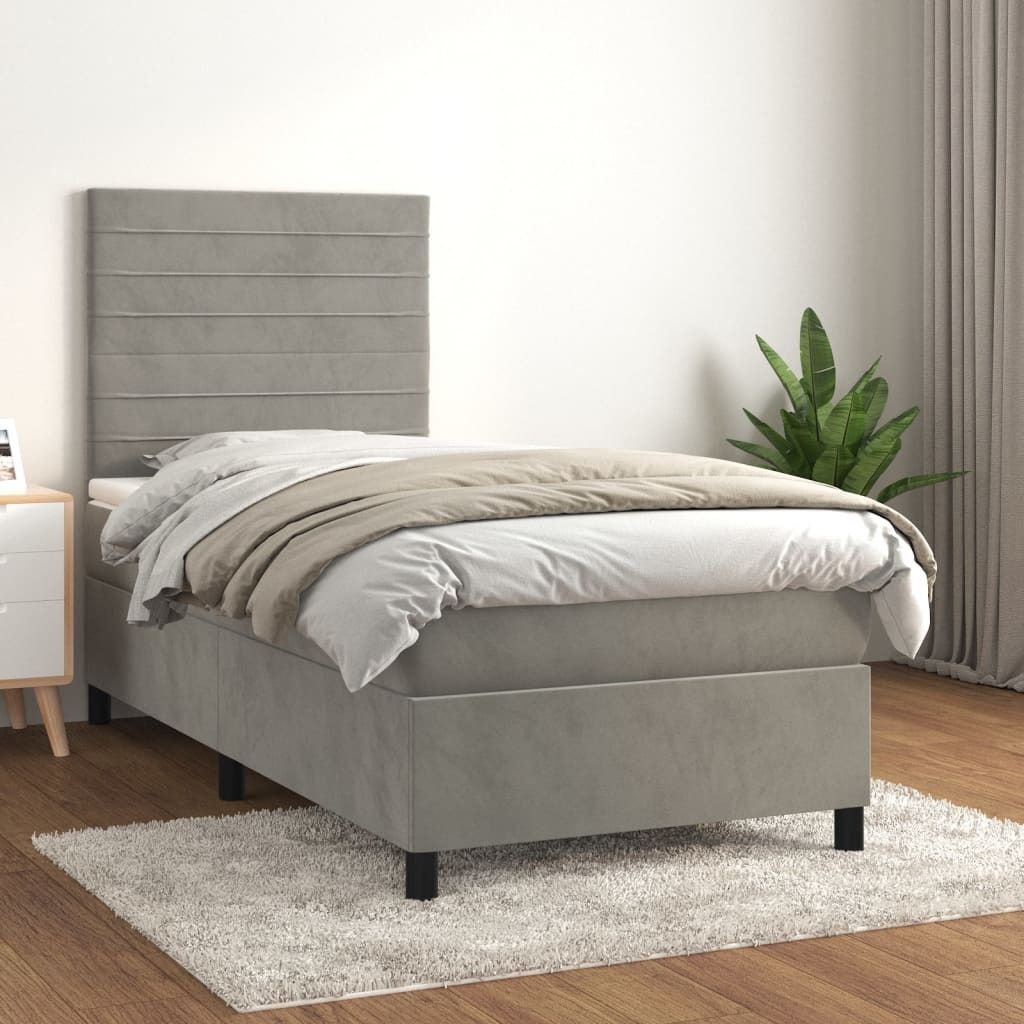 The Living Store Boxspringbett mit Matratze Hellgrau 90x200 cm Samt