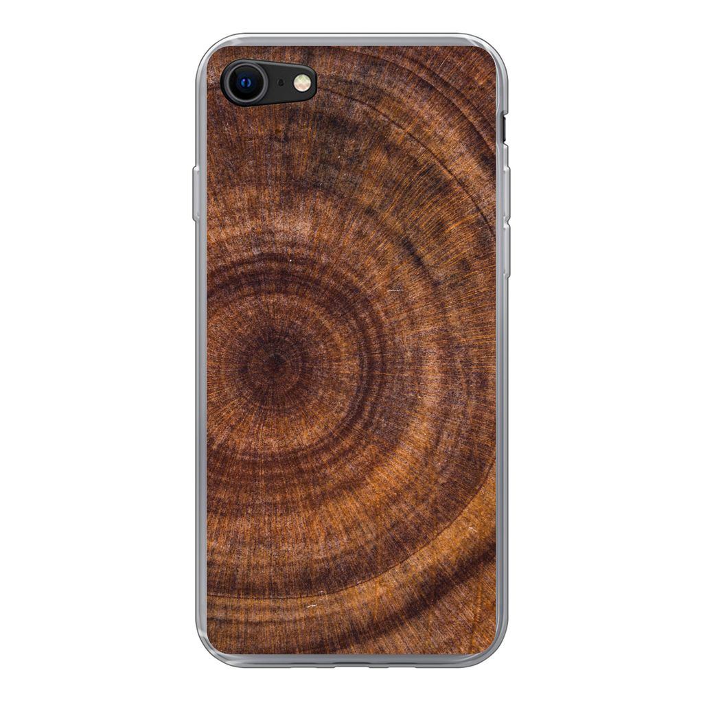 MuchoWow Handyhülle Schutzhülle Hülle für iPhone SE 2020 Kreis - Holz - Ringe Silikon Softcase Handy Hülle - Kartenbesitzer