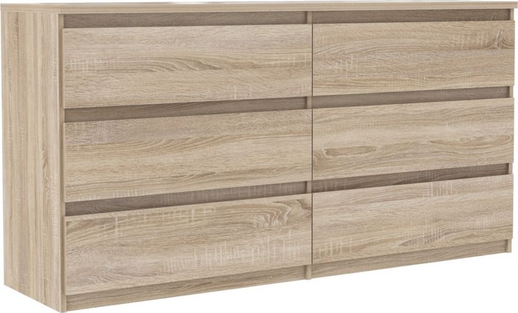Furniture24 Kommode CHELSEA CHLK26, Schubladenschrank, Schubladenkommode, 6 Schubkästen Sonoma Eiche