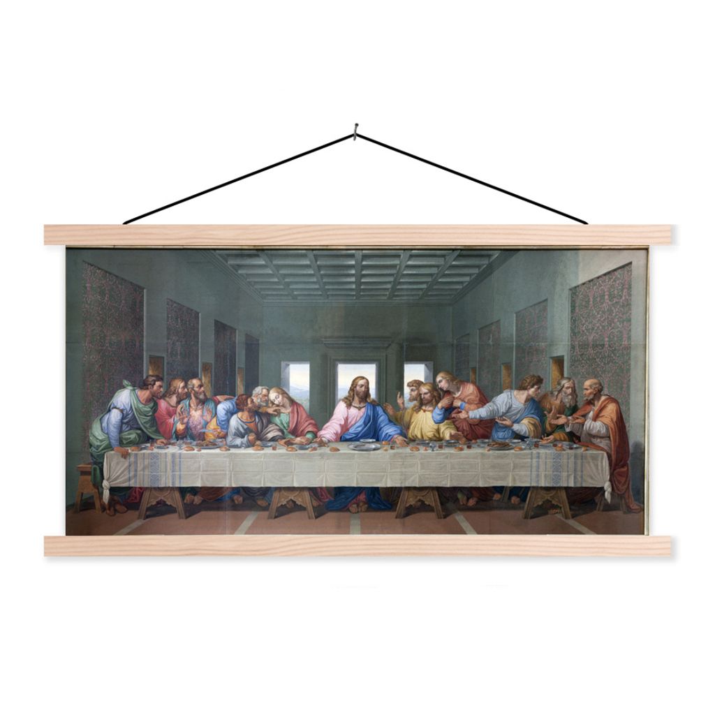 MuchoWow Textilposter Das letzte Abendmahl - Leonardo da Vinci 60x30 cm mit holzfarbenen Rahmen - Dekoration