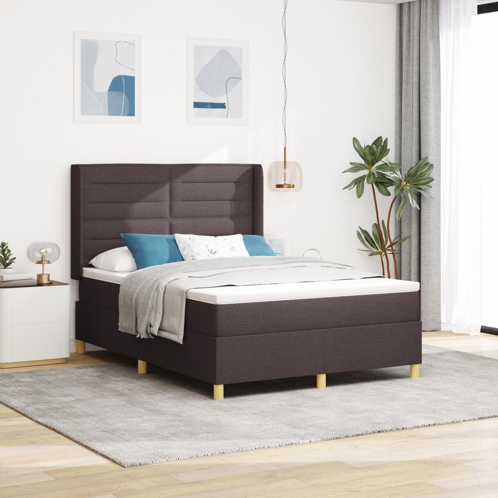 Design new Polsterbett Boxspringbett mit Matratze Dunkelbraun 140x200 cm Stoff - Bettrahmen - Klassische Betten cloris65772