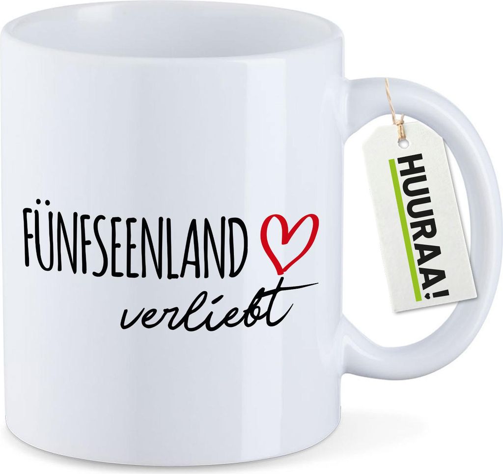 Huuraa Kaffeetasse Fünfseenland verliebt 330ml Weiß Keramik Kaffeebecher Geschenkidee