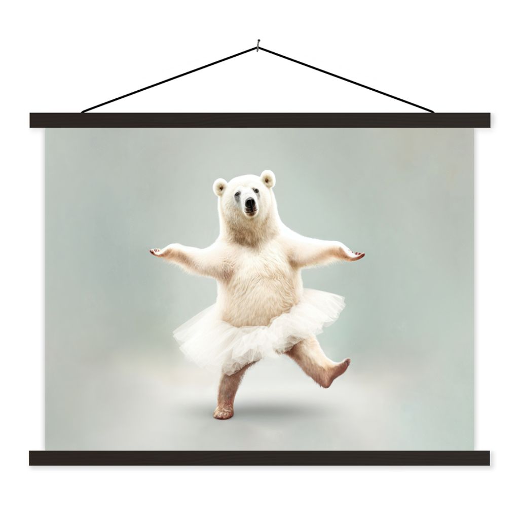 MuchoWow Textilposter Eisbär - Tutu - Weiß - Porträt - Tiere - Kinder 60x45 cm mit schwarzem Rahmen - Poster Schlafzimmer