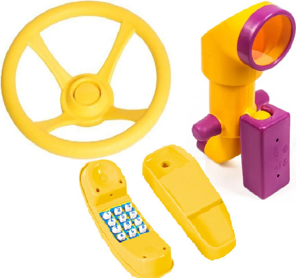 Wippchen-Shop Spielturmzubehör 3in1 SET Lenkrad +Periskop+Telefon Spielhaus Gelb-Rosa