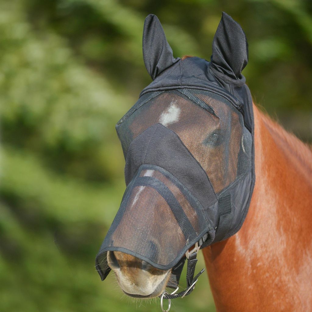 Waldhausen Fliegenmaske Premium mit Ohren- und Nasenschutz Schwarz Pony