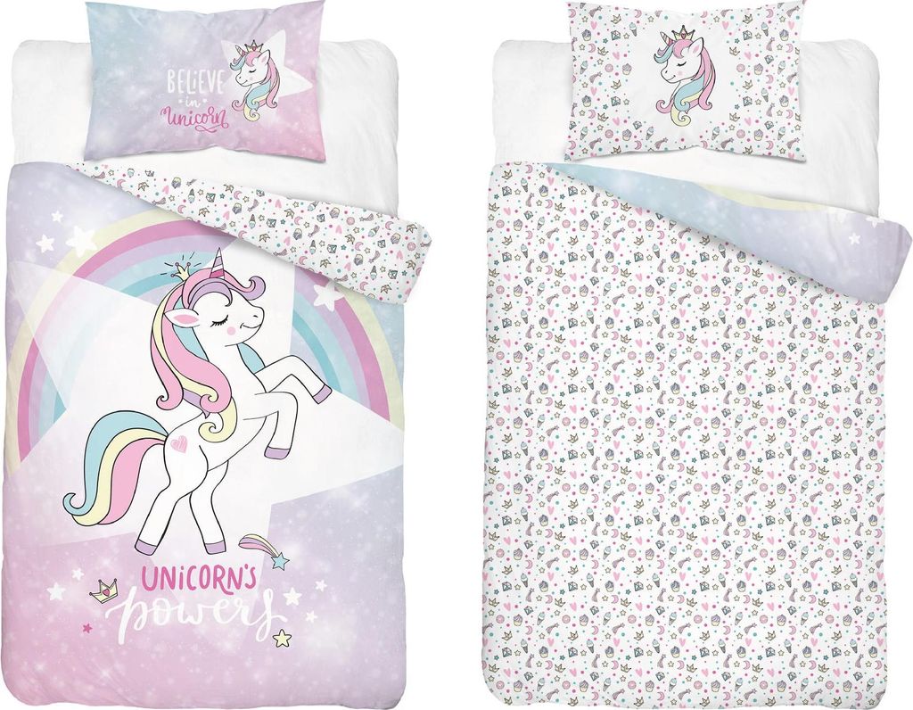 Bettwäsche, Kinderbettwäsche, 100% Baumwolle 100x135 5133a Einhorn