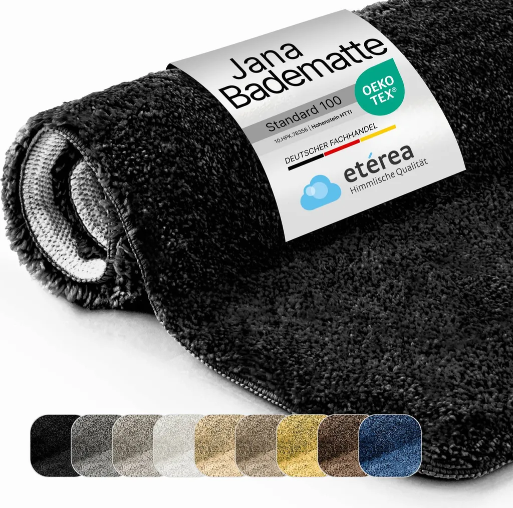 Tappetino Bagno Nero Jana 80x50 cm - Morbido Pelo Alto Assorbente