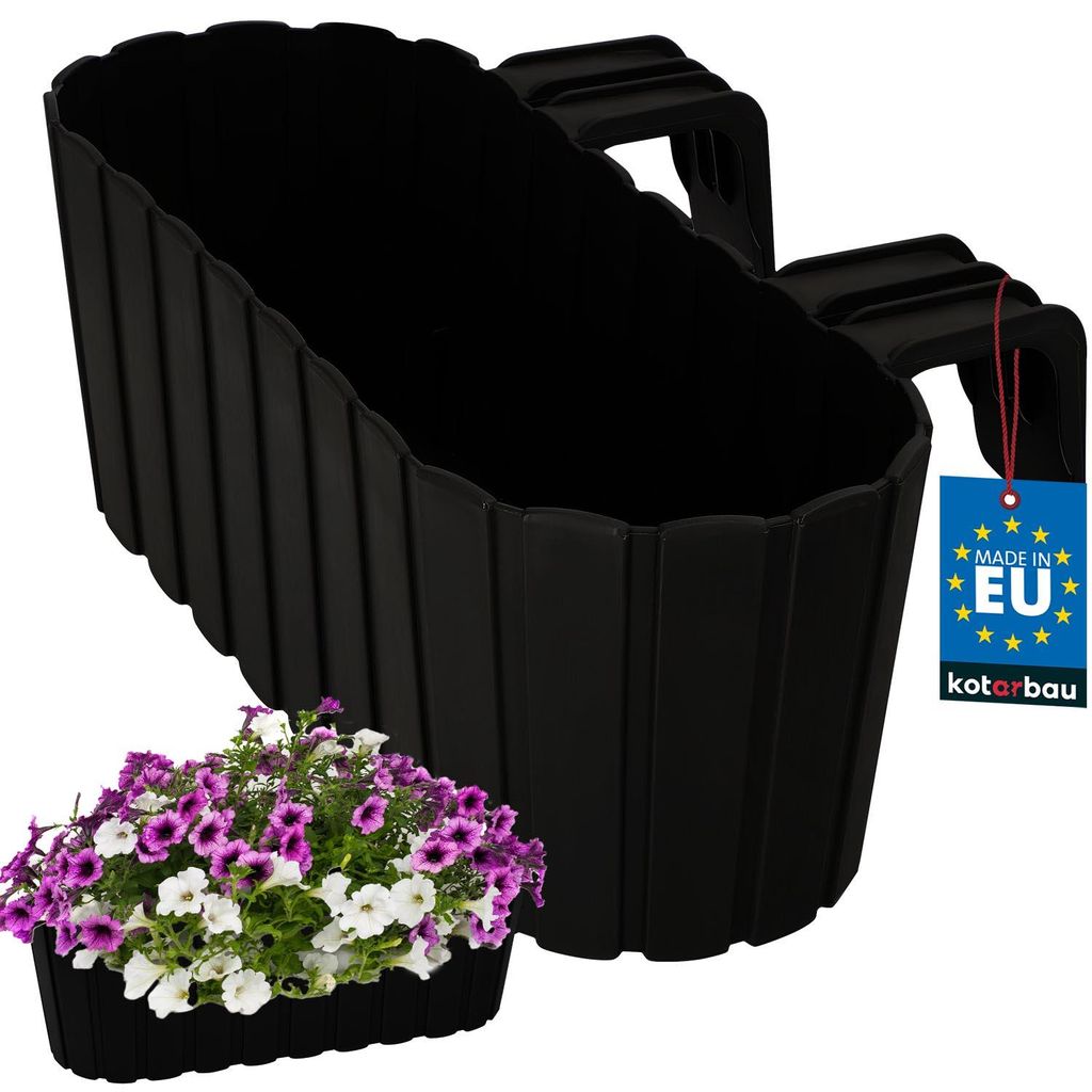 KOTARBAU Blumenkasten für Balkon 40x15x15cm Blumenkasten für Balkongeländer Balkonkasten mit Halterung Balkon Pflanzkasten Kunststoff Anthrazit