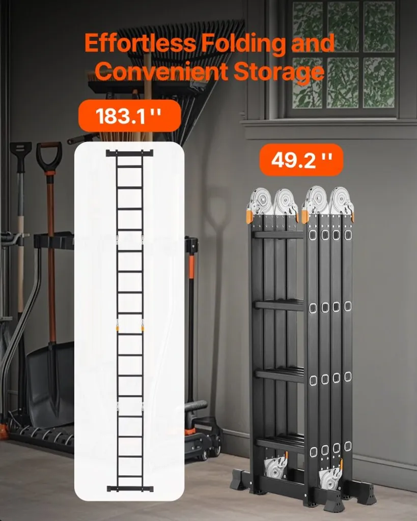 Échafaudage mobile et échelle transformable 7 en 1 avec plateau stable