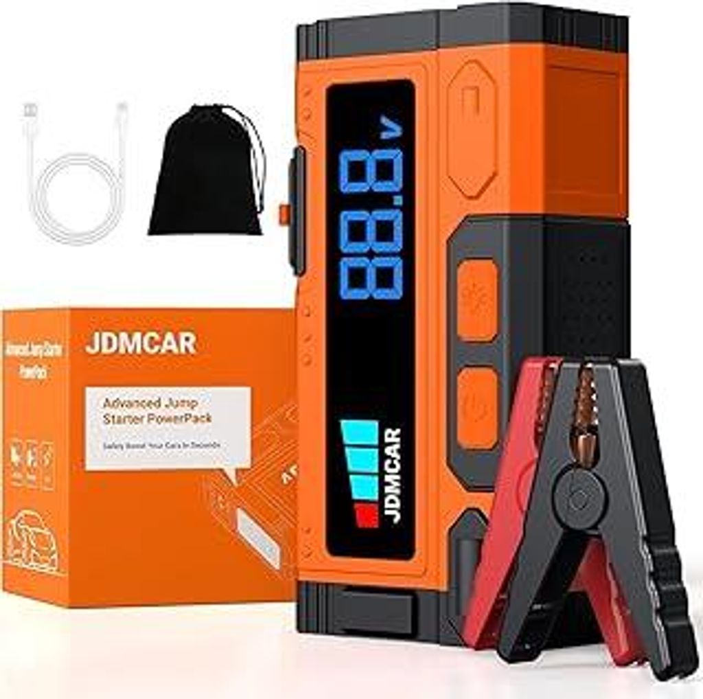 Starthilfe Powerbank für Pkw 7000A-JDMCAR Auto Starthilfe Powerbank, Jumper Starter Powerbank mit LCD Bildschirm & LED Taschenlampe, Autobatterie ...
