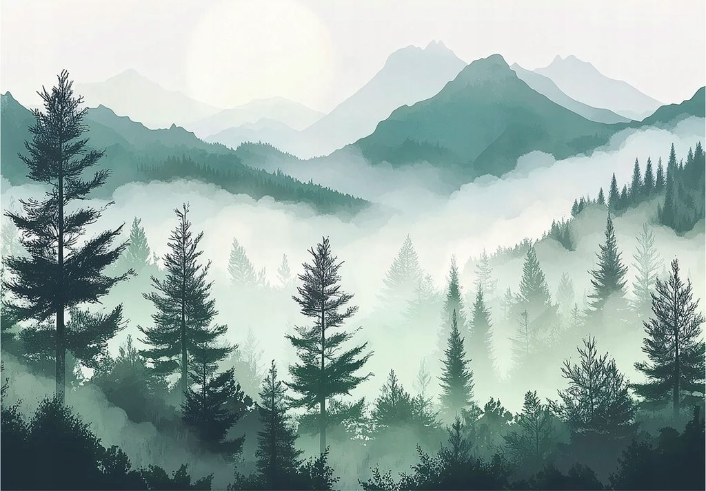 Fototapete Wald - Berge Natur Landschaft - 350x250 cm - inklusive kleister - Vlies Tapete - Vliestapete Wohnzimmer Schlafzimmer Küche Modern Wandt...