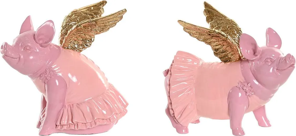 Objets Déco Originaux : Lot de 2 Cochons Roses Home ESPRIT 19x11x17 cm