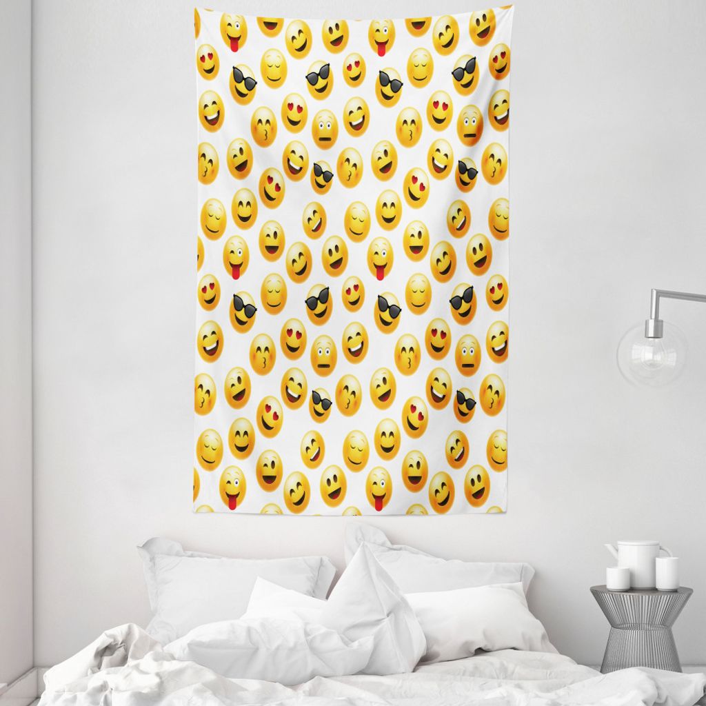 ABAKUHAUS emoji Wandteppich und Tagesdecke, Lächelnde Gesichter Gefühle Kunst aus Weiches Mikrofaser Stoff Waschbar ohne Verblassen Digitaldruck,...