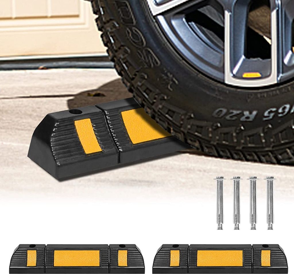 YARDIN 2er/Set Radstopper Parkplatzbegrenzung Gummi Radstopp-Parkbegrenzung Anfahrschutz Parkstopper mit gelbem Reflexstreifen für Garagen und gew...