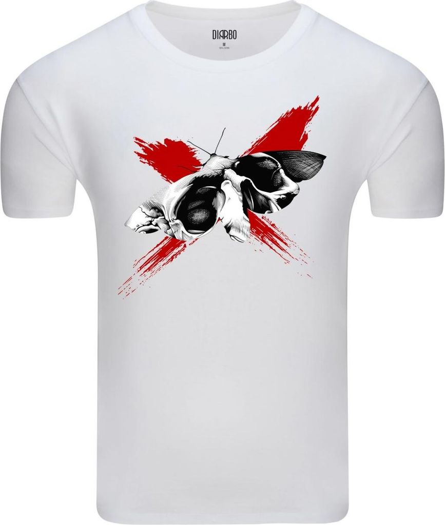 Diarbo Herren T-Shirt mit Horrorliebhaber Druck Schädelmotte in Weiß Gr.S
