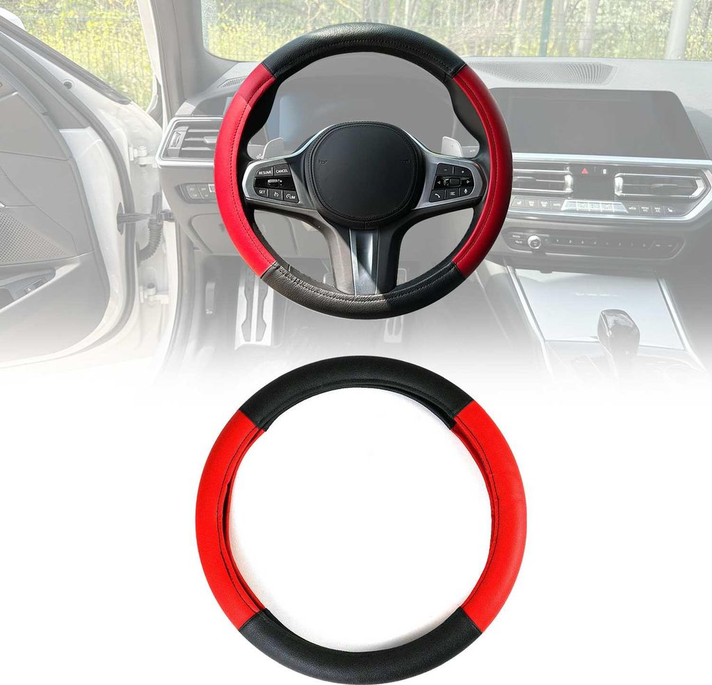 Lenkradbezug Lenkradhülle Lenkradschoner Lenkrad abdeckung Rot Schwarz Ø38-40 cm