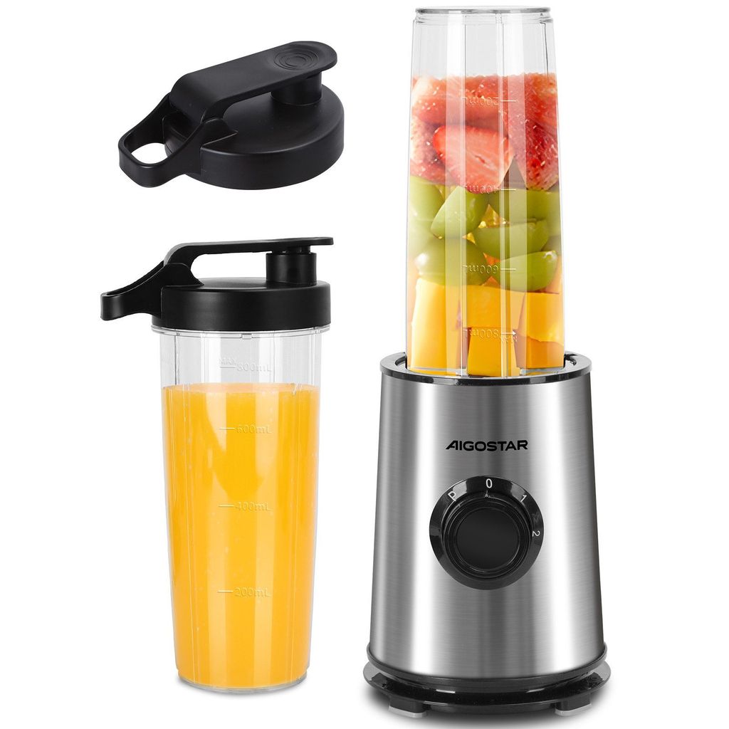 Aigostar - Mixer Smoothie Maker, Edelstahl Mini Standmixer, 2 x 800ml Becher