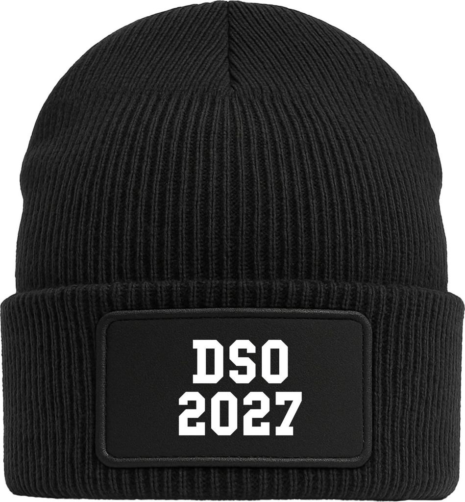 Huuraa Beanie DSO 2027 Abschluss Belgien (ndl.) Black doppellagige Polyacryl Mütze mit Patch Geschenkidee