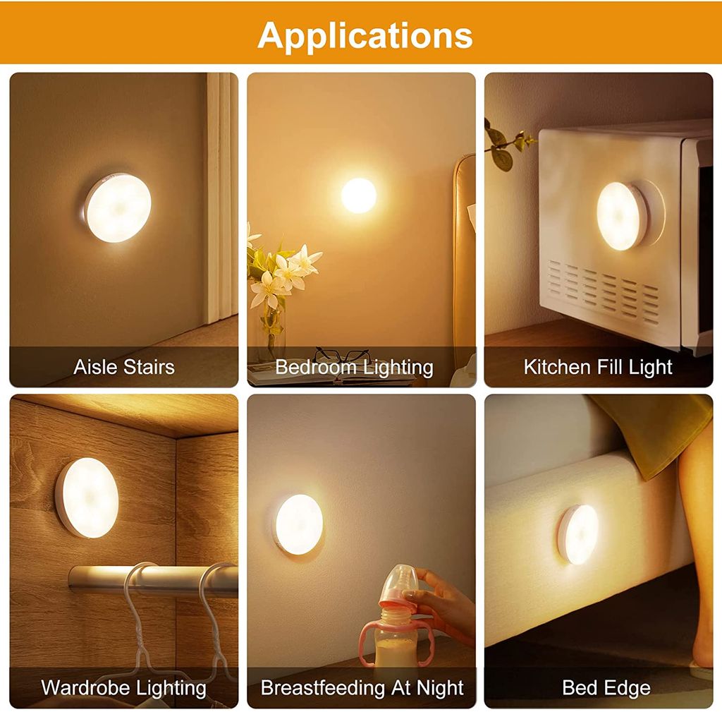 6 Stück Nachtlichter Mit Bewegungsmelder - Aufladbar & Dimmbar Für Treppen & Flure