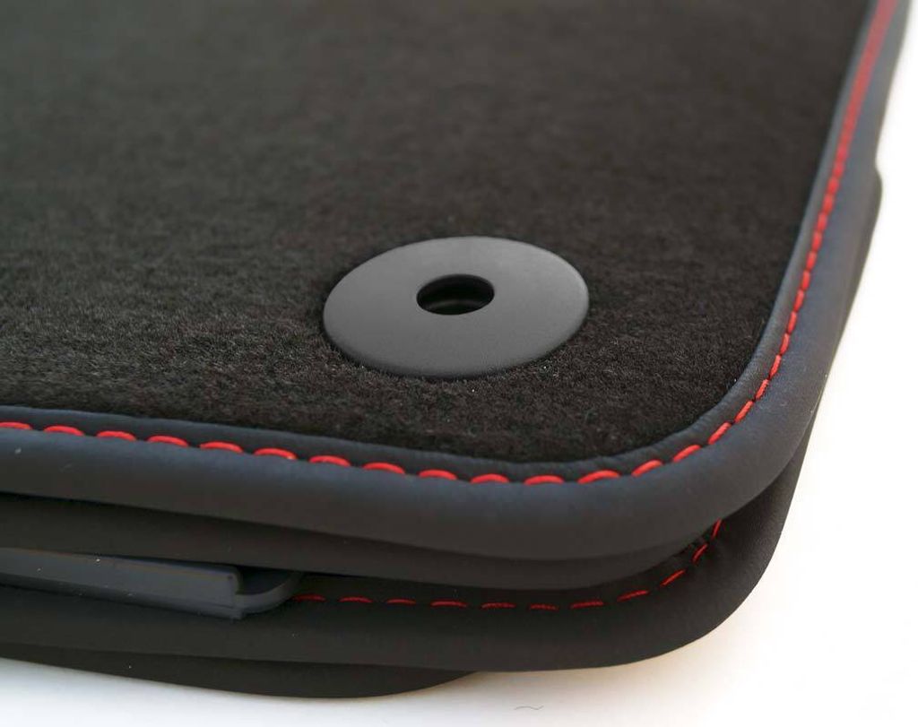 Premium Fußmatten passend für Skoda Fabia II 5J 2007-2014 Velours Autoteppich, Rote Naht