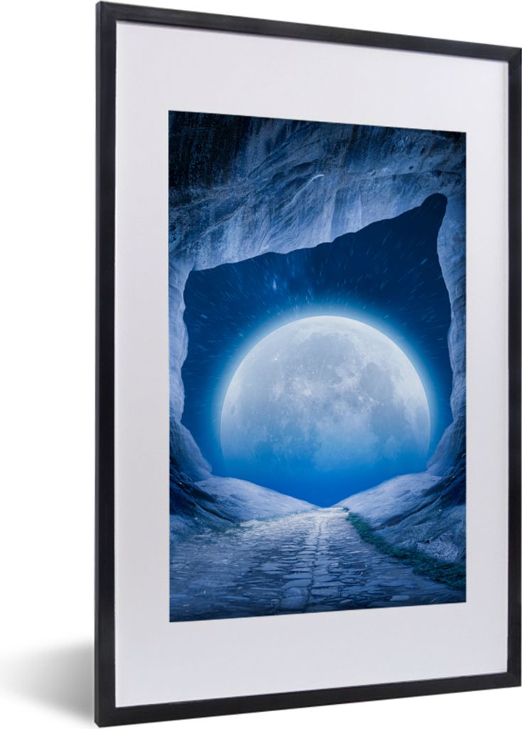 MuchoWow Gerahmtes Poster Höhle - Mond - Weltraum - Universum - Blau 40x60 cm - Poster mit Schwarzem Bilderrahmen Wandposter Rahmen Foto Bilder ...