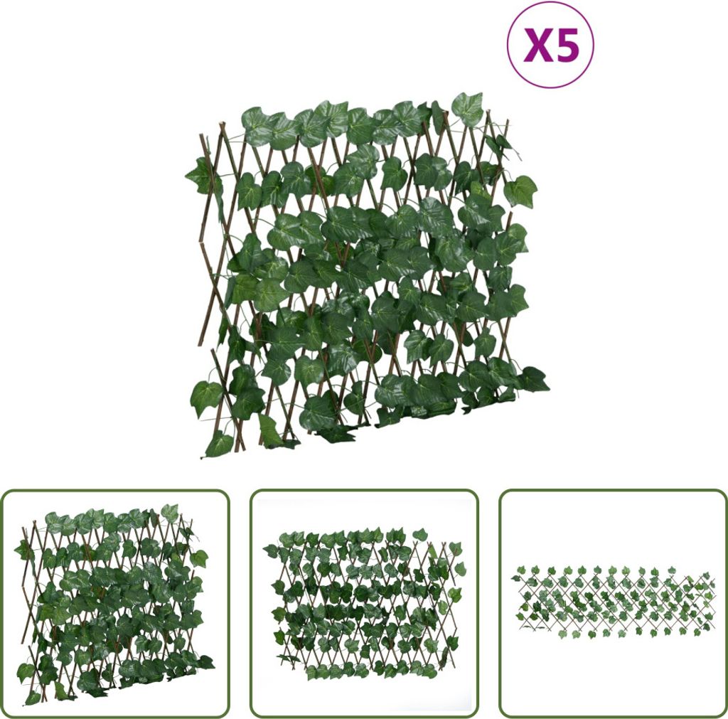 The Living Store Rankgitter mit Künstlichem Weinlaub 5 Stk. Erweiterbar 190x60cm