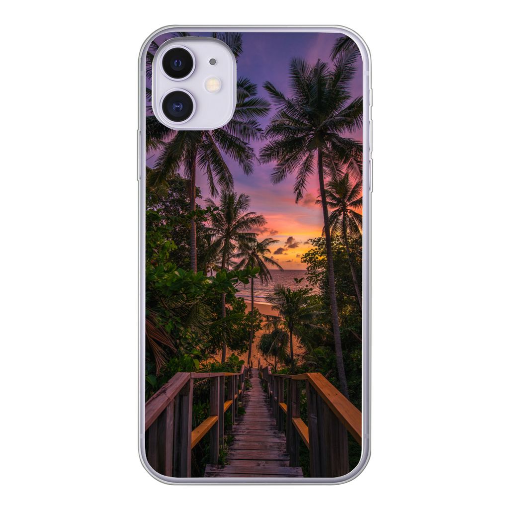 MuchoWow Handyhülle Schutzhülle Hülle für iPhone 11 Sonnenuntergang - Palmen - Strand Silikon Softcase Handy Hülle - Handytasche