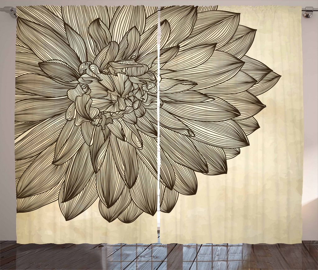 ABAKUHAUS Dahlie Rustikaler Gardine, Vintage Blossom Grunge, Schlafzimmer Kräuselband Vorhang mit Schlaufen und Haken, 280 x 225 cm, Beige und Braun