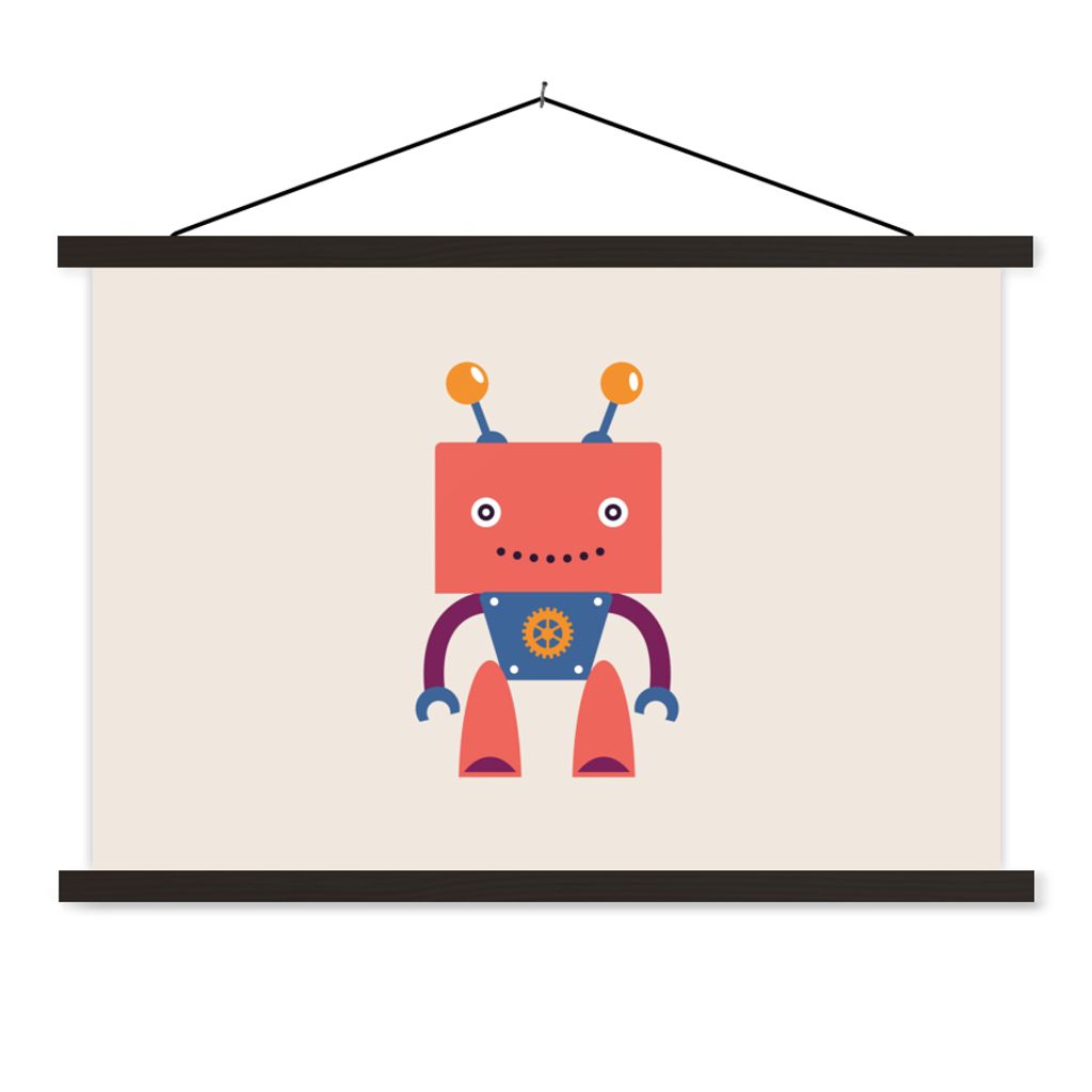 MuchoWow Textilposter Roboter - Getriebe - Gesicht - Antenne - Kinder - Jungen 60x40 cm mit schwarzem Rahmen - Hölzernes