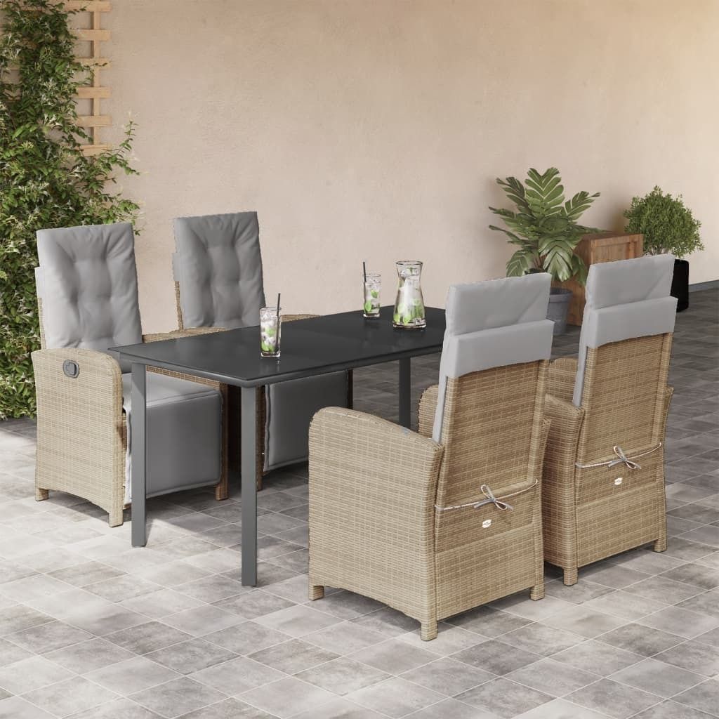 Maison Exclusive - 5-tlg. Garten-Essgruppe mit Kissen Beige Poly Rattan