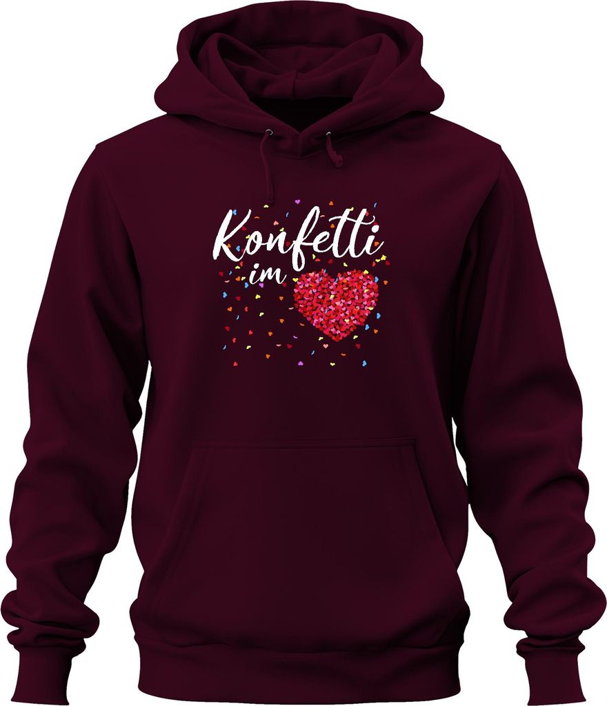 Konfetti im Herzen Karneval Liebe Geschenk närrische Tage bunt Uni Hoodie Kapuzenpullover, Burgundy, S