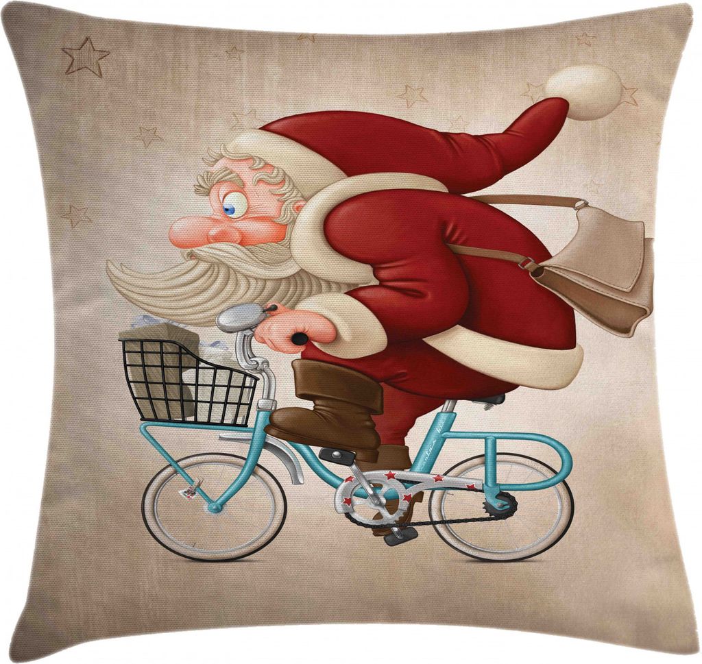 ABAKUHAUS Weihnachten Kissenbezug, Sankt reitet ein Blue Bike, Wasser und Schmutz resistent Stoff Digital Druck Für den Innen oder Außen Bereich,...