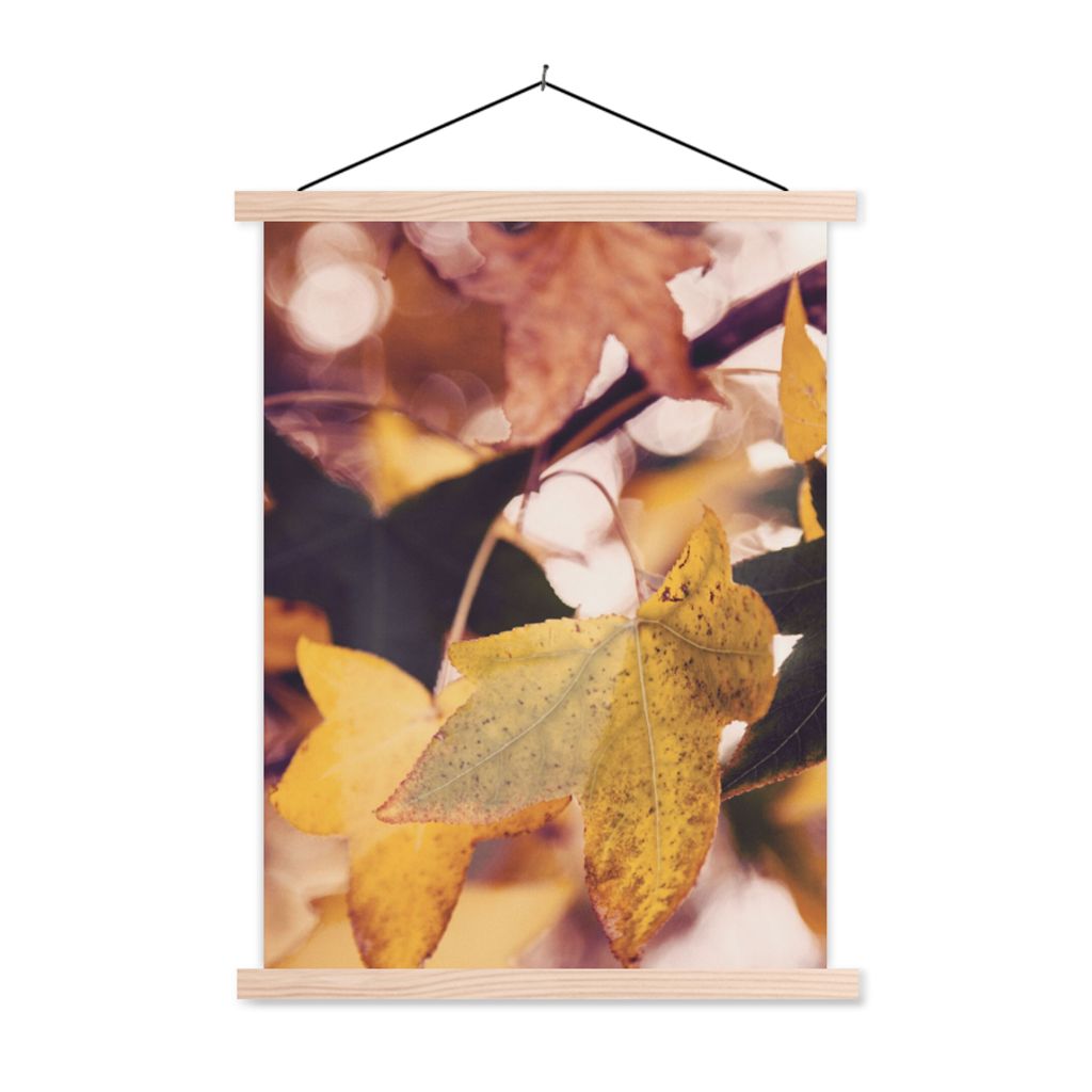 MuchoWow Textilposter Blätter - Ahorn - Herbst - Jahreszeiten 120x160 cm mit holzfarbenen Rahmen - Plakatkarton