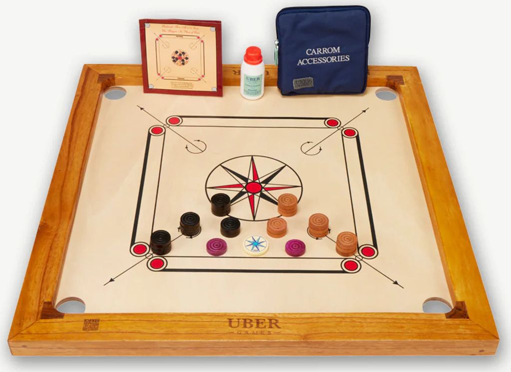 Compact Carrom - 68X68 cm - Eco Hartholz Indien - Kleiner aber toll zu spielen - Ubergames Limited Edition