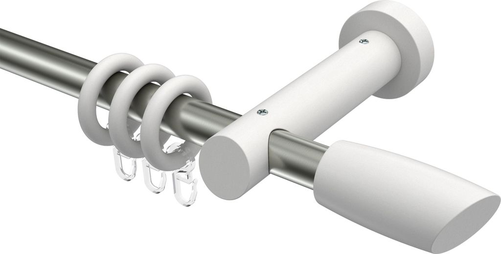 Interdeco Gardinenstange / Vorhangstange Edelstahl-Optik / Weiß, Typ Talena Etta (Ellipse Schräge), 20 mm Ø 1-läufig, 280 cm