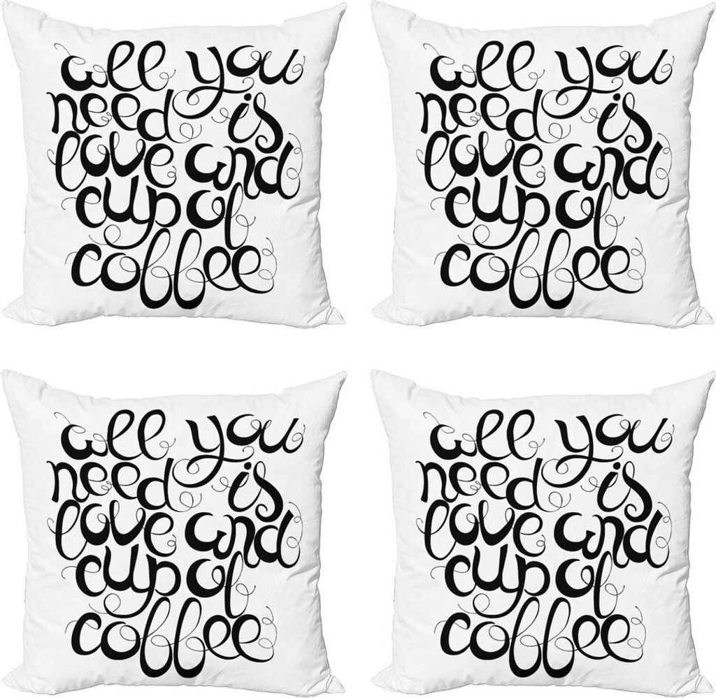 ABAKUHAUS Alles was du brauchst ist Liebe Kissenbezug Set (4 Stück), Liebe und Tasse Kaffee Text, Moderner Doppelseitiger Digitaldruck, 60 cm x 60...