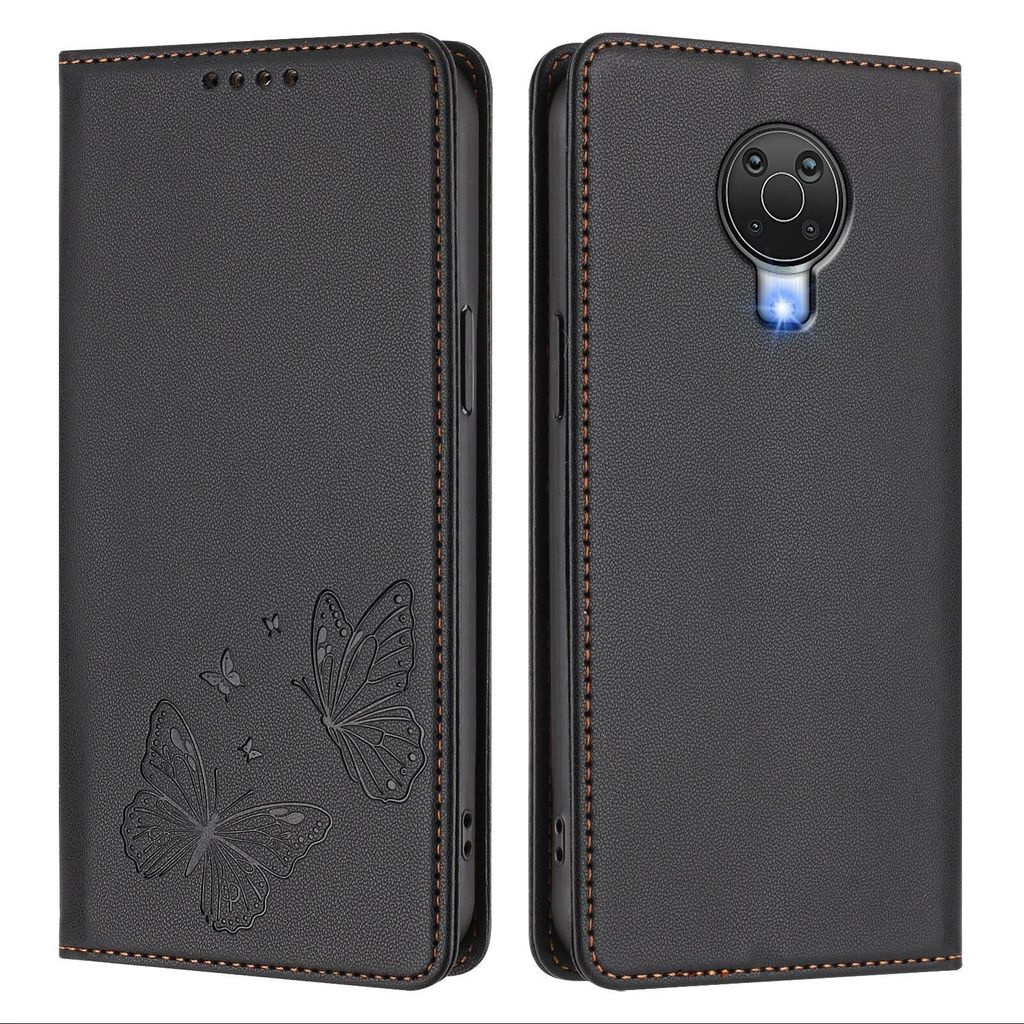 Lederhülle für Nokia G20 /Nokia G10 /Nokia 6.3, Schmetterling Prägung Leder Brieftasche Schutzhülle mit Ständer Schwarz