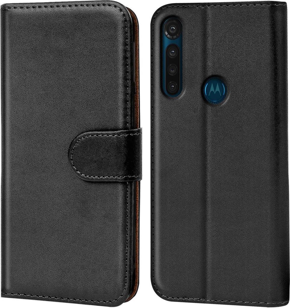 Conie Klapp Tasche für Motorola Moto G8 Power Kartenfach Rundumschutz Hülle in Schwarz