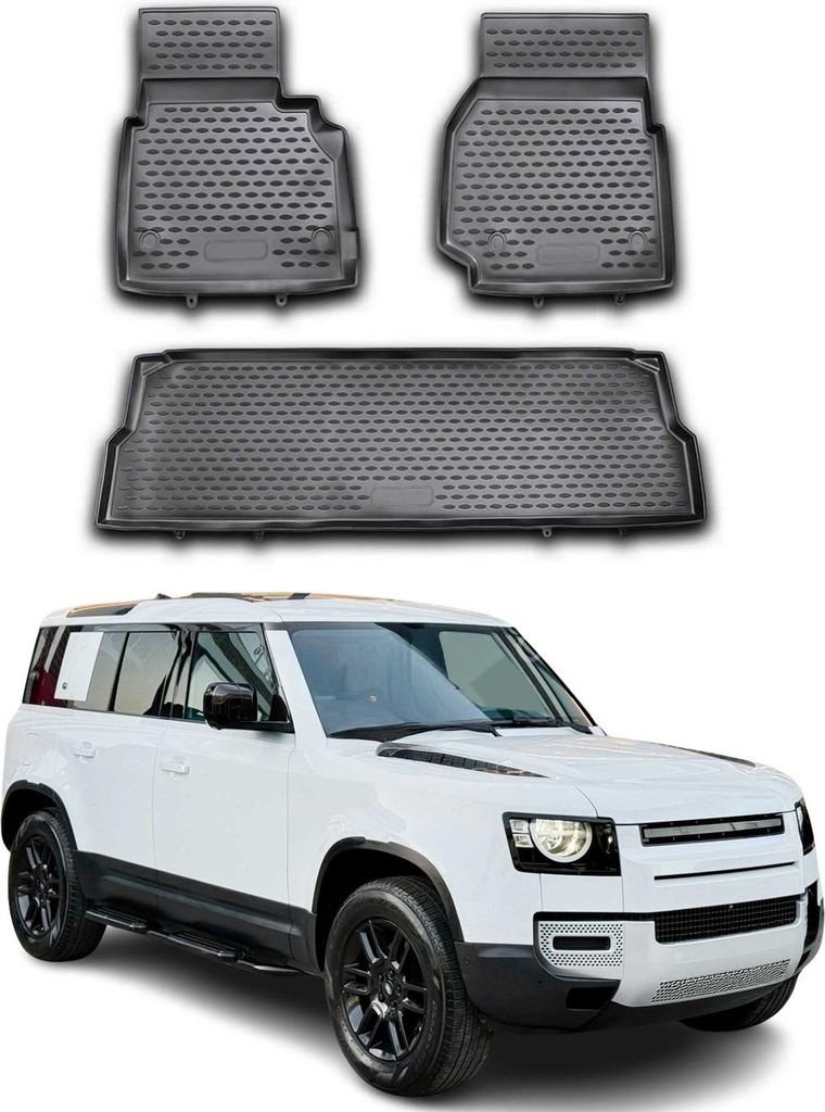 OMAC Gummimatten Fußmatten für Land Rover Defender 110 2007-2020 TPE Schwarz 3x