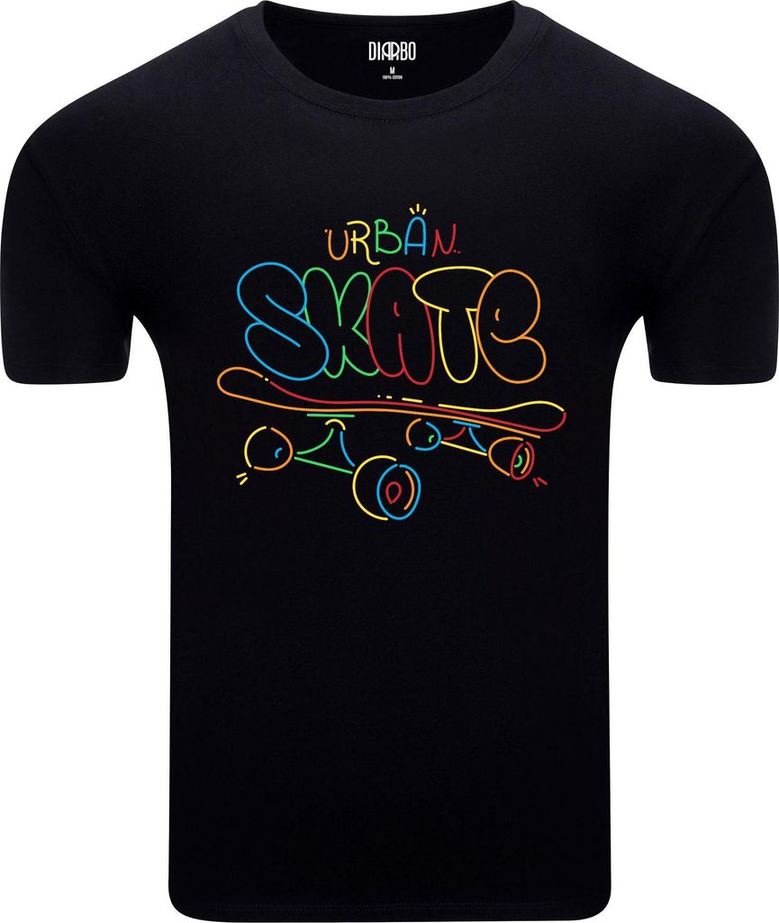 Diarbo Herren T-Shirt mit Skateboard Druck Regenbogen-Skate Schwarz Gr.L