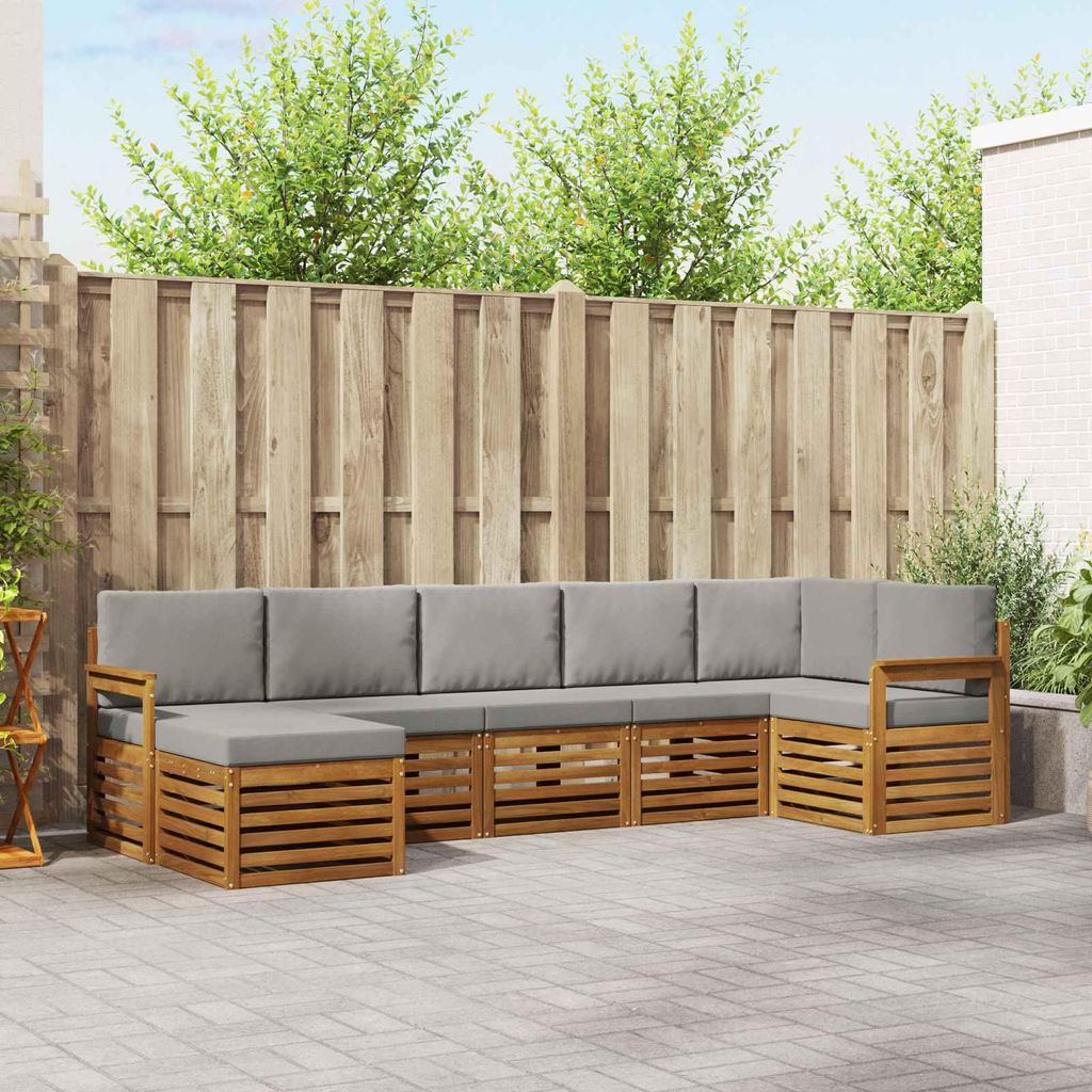 "Neues Produkt" Sofagarnituren - CLORIS - Terrassen-Sofa - 7 pcs - Natürlich und Hellgrau Massivholz Akazie - Modern Gartensofas V2091