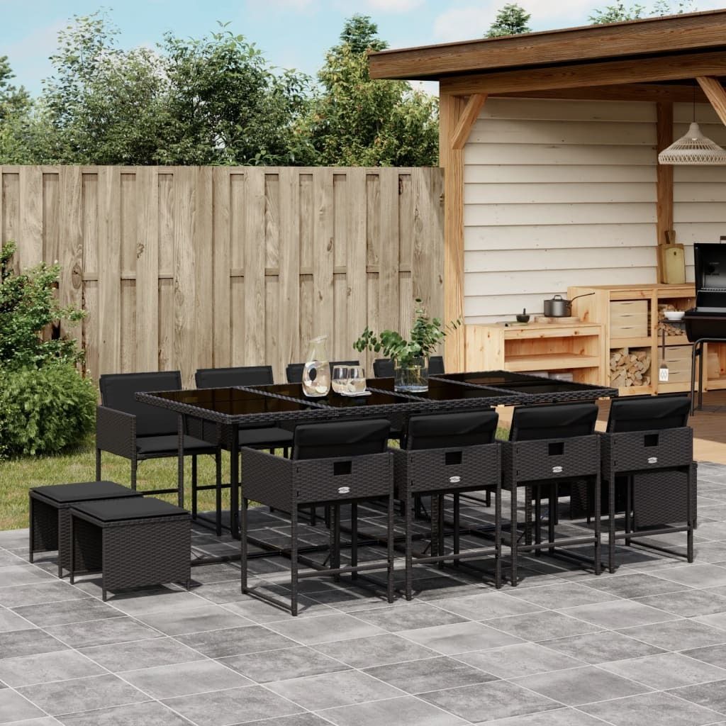 Maison Exclusive - 13-tlg. Garten-Essgruppe mit Kissen Schwarz Poly Rattan