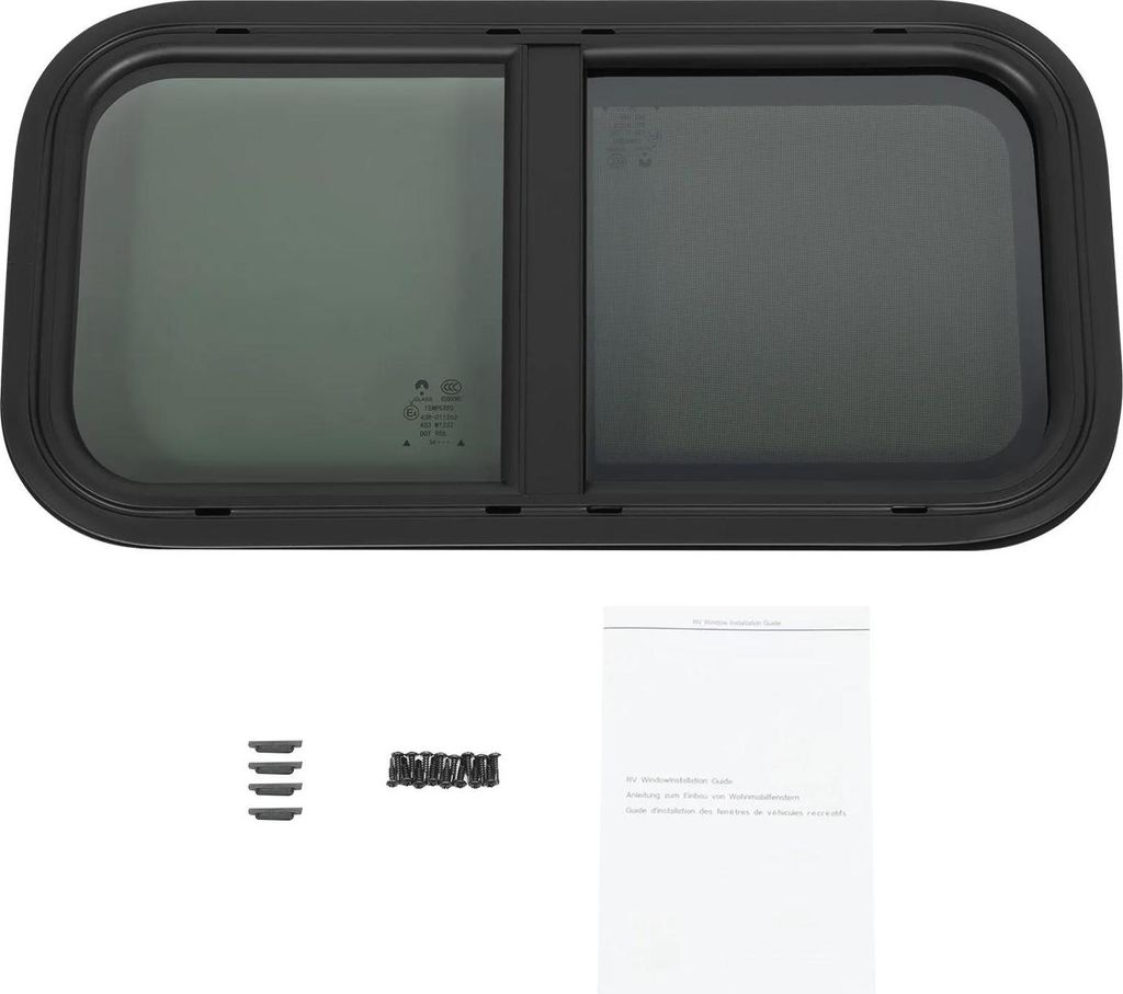 Fenster für Wohnmobil 60×30 cm - Schiebefenster - Insektenschutzgitter - Entwässerungsöffnungen - Sicherheitsverschluss - Ersatzfenster - Silber