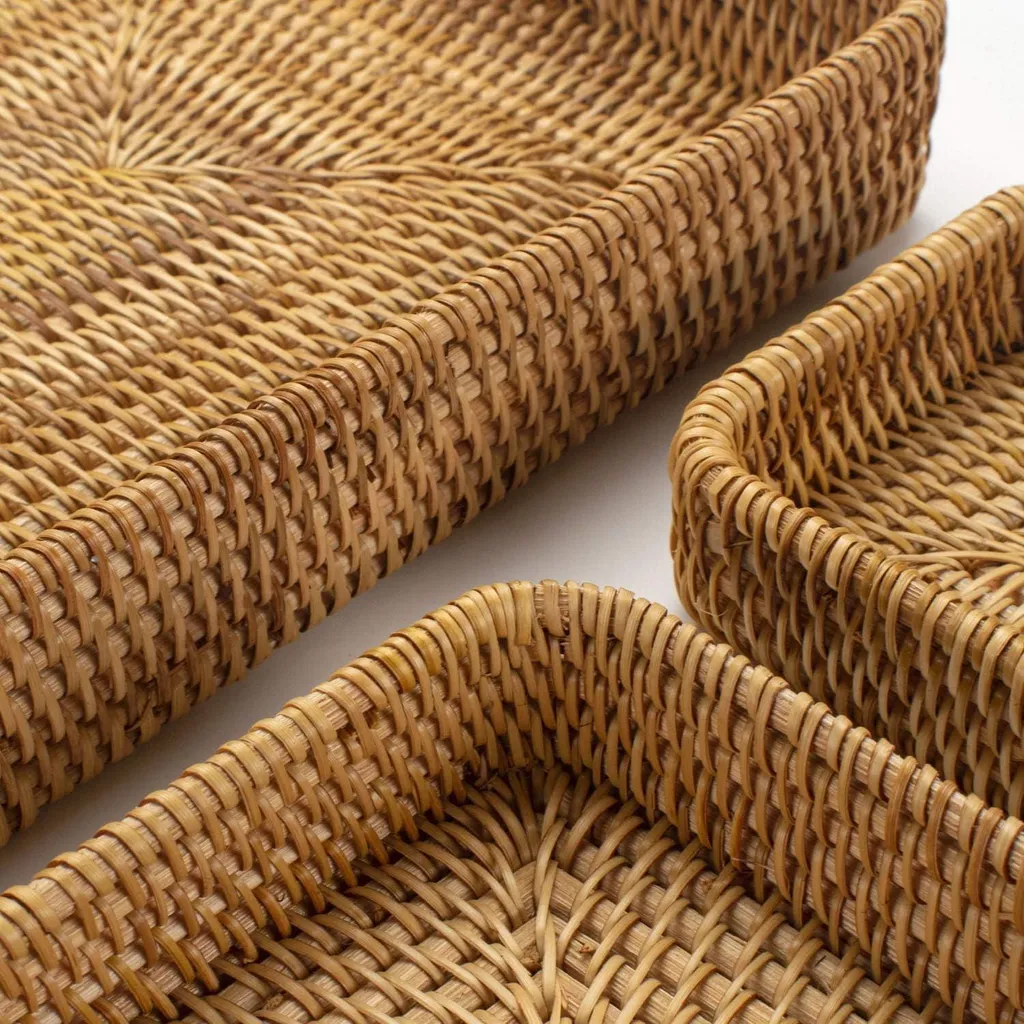 Plateaux pour petit-déjeuner en rotin naturel - Ensemble de 3 tailles