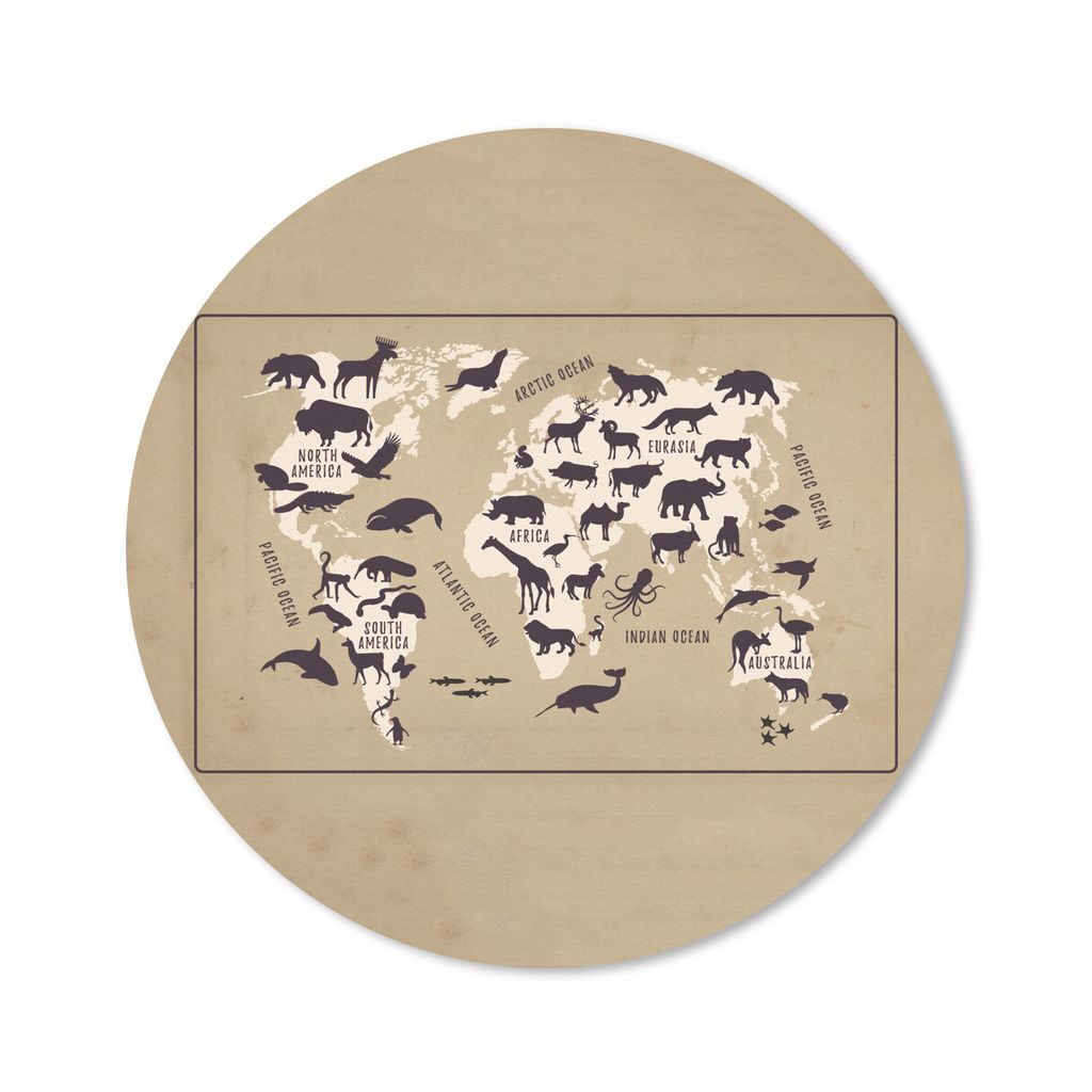 MuchoWow Mauspad Mousepad Weltkarte Kinder - Tiere - Braun 20x20 cm - Mousepads - Maus Mat - Pad - Mausunterlage - Schreibtischmatte