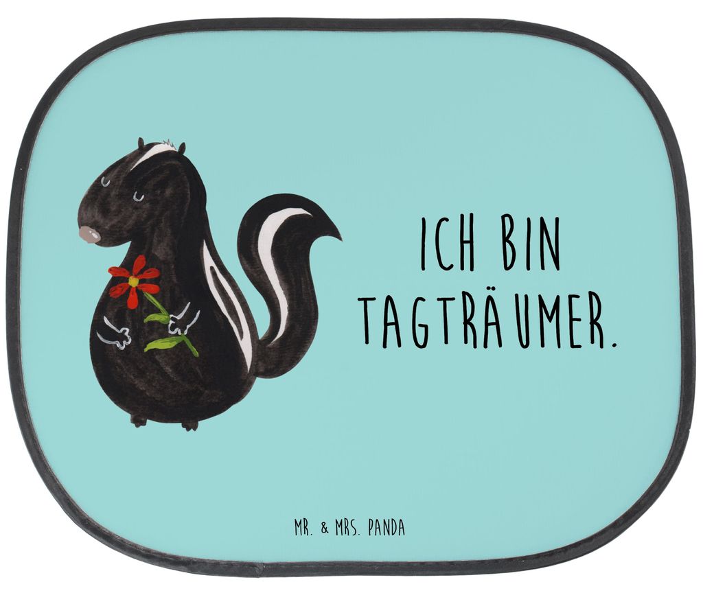 Mr. & Mrs. Panda Auto Sonnenschutz Stinktier Blume - Türkis Pastell - Geschenk, Raubtier, hitzeschutz, Wildtier, Fenster, Sonnenblende, Fürs, Dre...