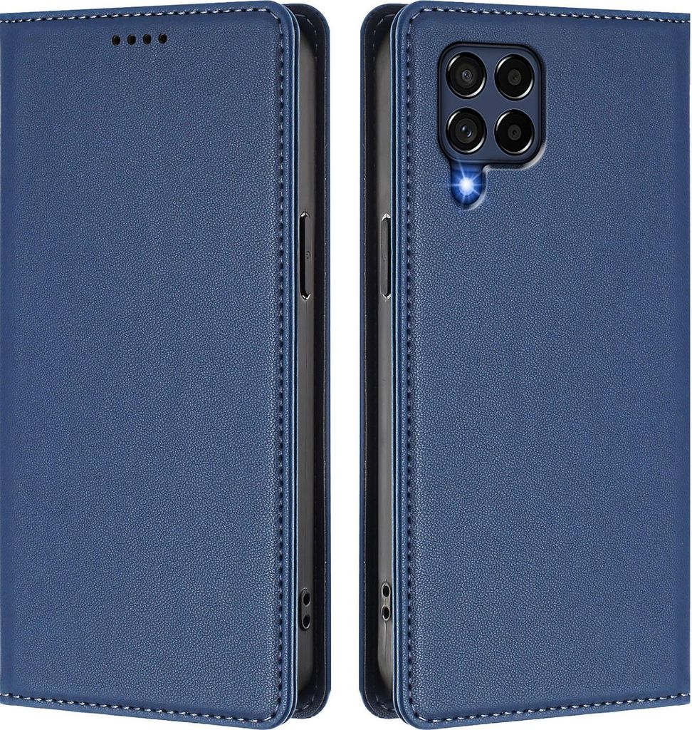 Handyhülle für Samsung Galaxy M53 5G, Kunstleder Klapphülle Stoßfeste Magnetische Hülle mit Ständer Dunkelblau
